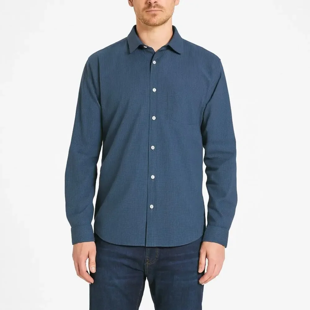 Banana Republic Slim Fit Tech Stretch Shirt Blue Checkered  Button Down Large